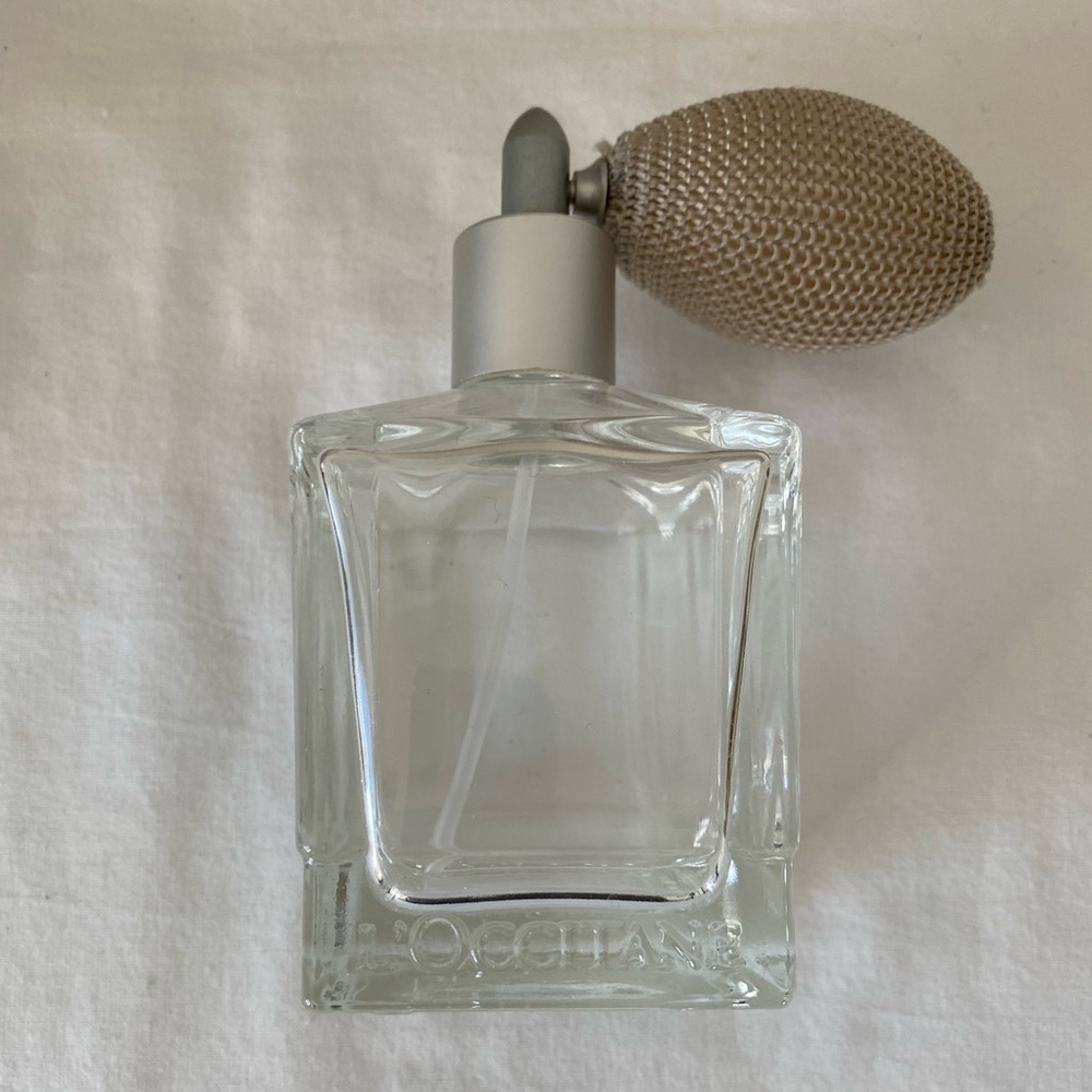 L’Occitane Empty Refillable Glass perfume bottle w/ vintage-style bulb atomizer